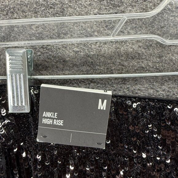 New Express Pants Women M Medium Black Sequin High Rise Ankle Flat Front Casual - Picture 6 of 11